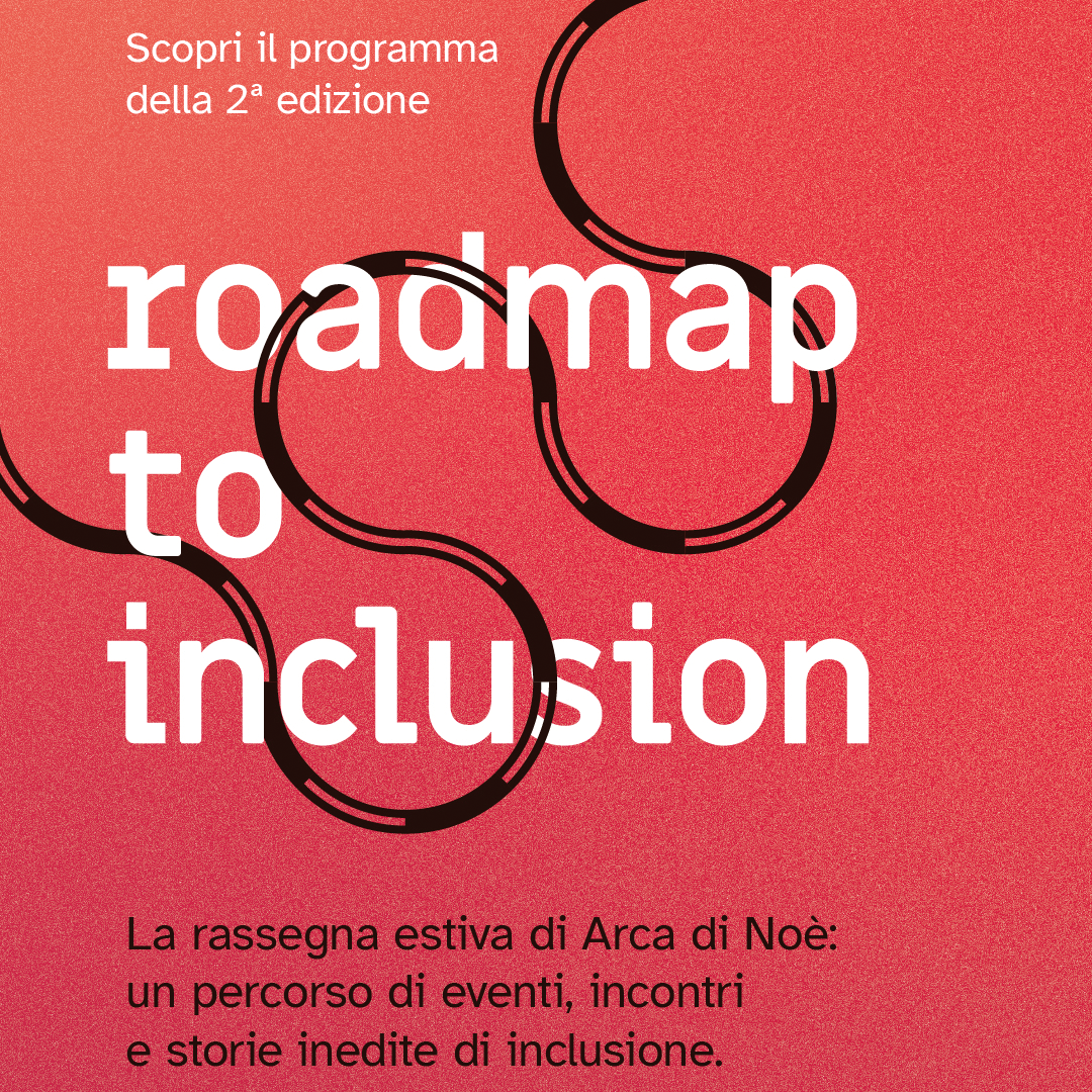 Scritta roadmap to Inclusion su sfondo rosso e una strada